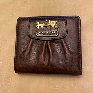 Coach Leather Mini Wallet Burgundy/Brown leather & Gold logo